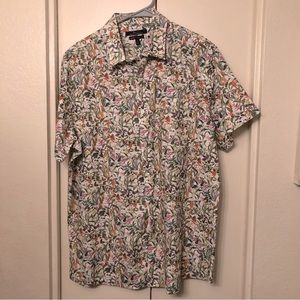 Marc Anthony Floral Luxury Slim Fit Short Sleeve Button Down Shirt Size XL